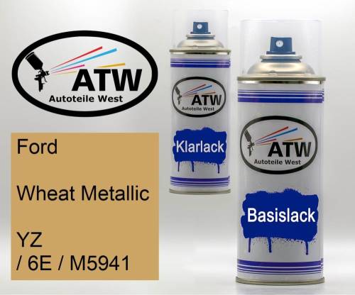 Ford, Wheat Metallic, YZ / 6E / M5941: 400ml Sprühdose + 400ml Klarlack - Set, von ATW Autoteile West.